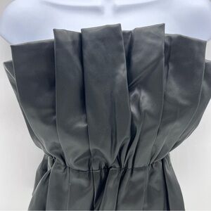Do+Be Black Strapless Pleated Vegan Leather Strapless Top-Size S NWT
